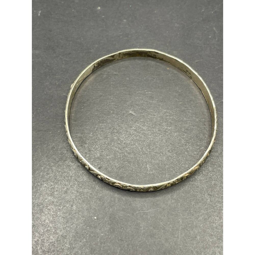Scara 925 Sterling Silver Bangle Bracelet Engraved Floral Scroll Vintage - Picture 4 of 7